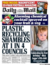 Daily Mail (UK) Newspaper Front Page for 11 December 2017