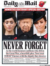 Daily Mail (UK) Newspaper Front Page for 12 November 2018
