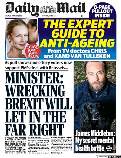 Daily Mail Newspaper Front Page (UK) for 12 January 2019
