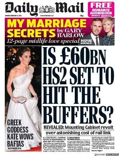 Daily Mail Newspaper Front Page (UK) for 12 February 2019