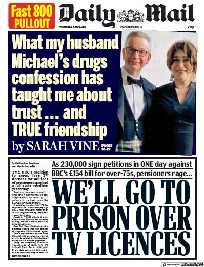 Daily Mail Newspaper Front Page (UK) for 12 June 2019