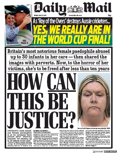 Daily Mail Newspaper Front Page (UK) for 12 July 2019