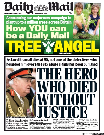 Daily Mail Newspaper Front Page (UK) for 13 November 2019
