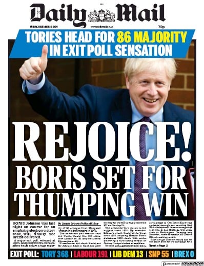 Daily Mail Newspaper Front Page (UK) for 13 December 2019