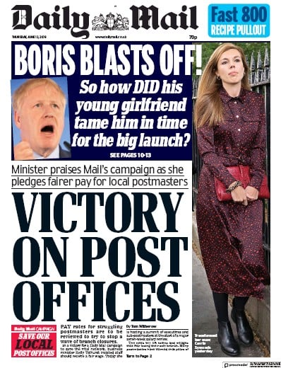 Daily Mail Newspaper Front Page (UK) for 13 June 2019