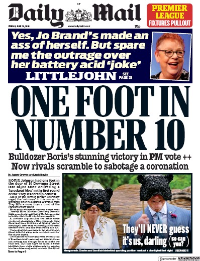 Daily Mail Newspaper Front Page (UK) for 14 June 2019