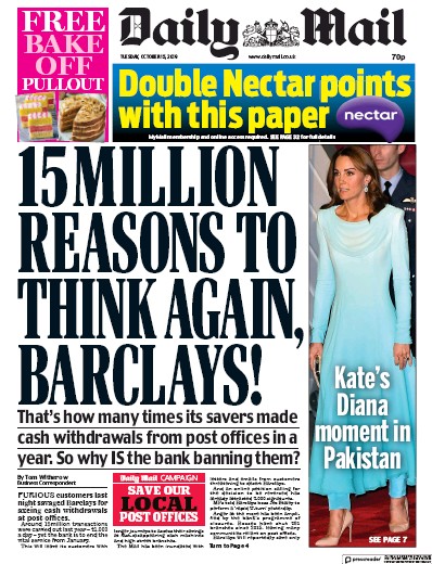Daily Mail Newspaper Front Page (UK) for 15 October 2019