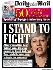 Daily Mail (UK) Newspaper Front Page for 15 November 2018