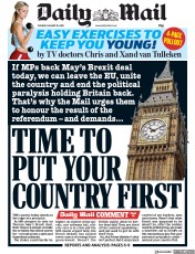 Daily Mail (UK) Newspaper Front Page for 15 January 2019