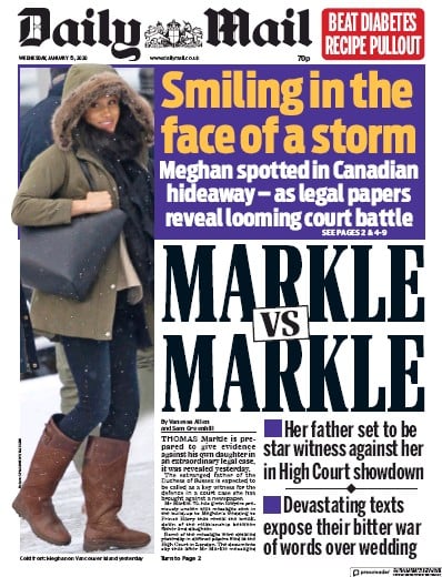 Daily Mail Newspaper Front Page (UK) for 15 January 2020
