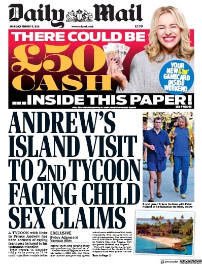 Daily Mail Newspaper Front Page (UK) for 15 February 2020
