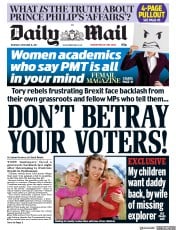 Daily Mail (UK) Newspaper Front Page for 16 November 2017