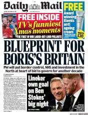 Daily Mail (UK) Newspaper Front Page for 16 December 2019