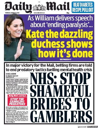 Daily Mail Newspaper Front Page (UK) for 16 January 2020