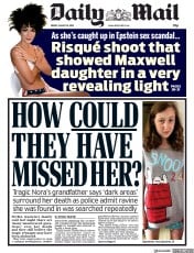 Daily Mail (UK) Newspaper Front Page for 16 August 2019