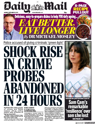 Daily Mail Newspaper Front Page (UK) for 16 September 2019