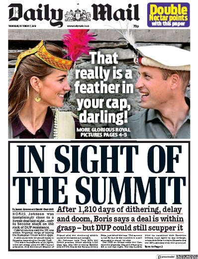 Daily Mail Newspaper Front Page (UK) for 17 October 2019