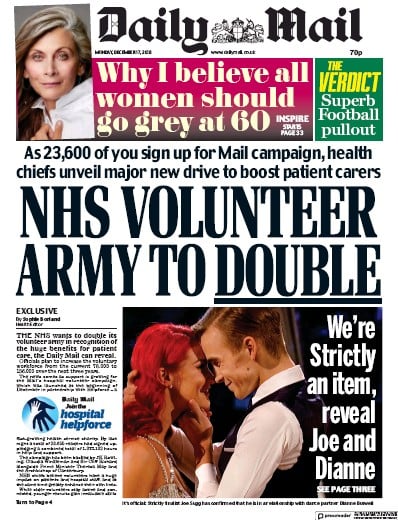 Daily Mail Newspaper Front Page (UK) for 17 December 2018
