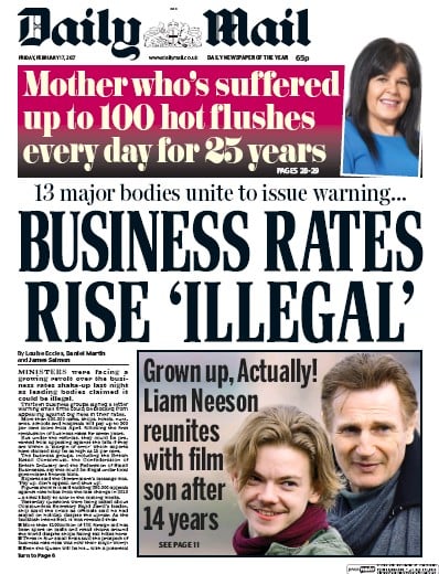 Daily Mail Newspaper Front Page (UK) for 17 February 2017