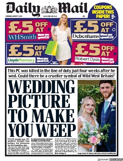 Daily Mail Newspaper Front Page (UK) for 17 August 2019