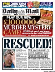 Daily Mail (UK) Newspaper Front Page for 18 November 2017