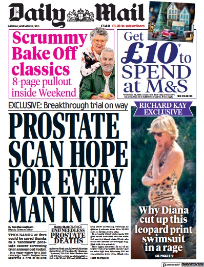 Daily Mail Newspaper Front Page (UK) for 18 November 2023
