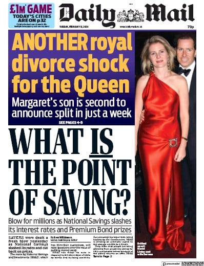 Daily Mail Newspaper Front Page (UK) for 18 February 2020