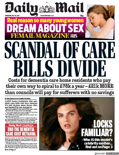 Daily Mail Newspaper Front Page (UK) for 18 July 2019