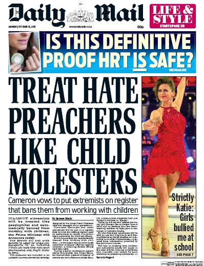 Daily Mail (UK) Front Page for 19 October 2015 | Paperboy Online Newspapers