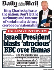 Daily Mail (UK) Newspaper Front Page for 19 October 2023