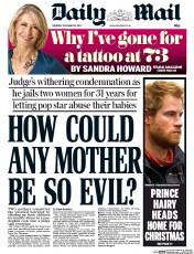 Daily Mail Newspaper Front Page (UK) for 19 December 2013