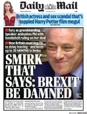 Daily Mail (UK) Newspaper Front Page for 19 March 2019