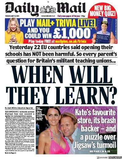 Daily Mail Newspaper Front Page (UK) for 19 May 2020