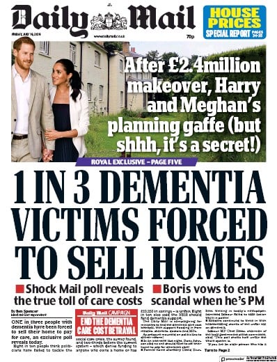 Daily Mail Newspaper Front Page (UK) for 19 July 2019