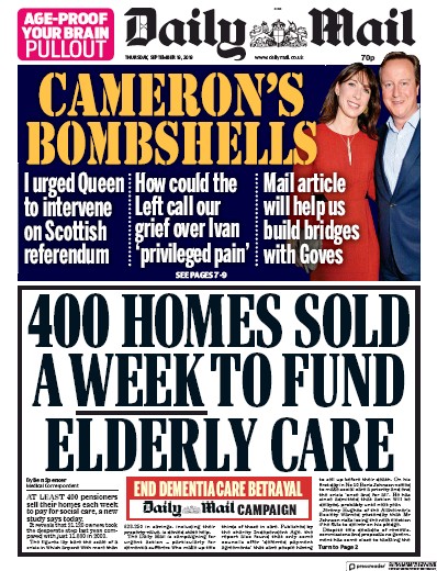 Daily Mail Newspaper Front Page (UK) for 19 September 2019