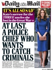 Daily Mail (UK) Newspaper Front Page for 1 November 2018
