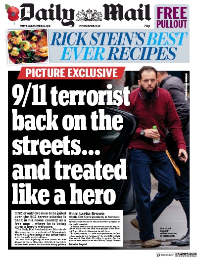 Daily Mail Newspaper Front Page (UK) for 1 November 2018