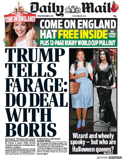 Daily Mail Newspaper Front Page (UK) for 1 November 2019