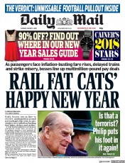Daily Mail (UK) Newspaper Front Page for 1 January 2018