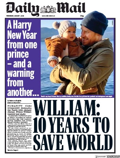 Daily Mail Newspaper Front Page (UK) for 1 January 2020