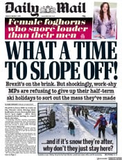 Daily Mail (UK) Newspaper Front Page for 1 February 2019