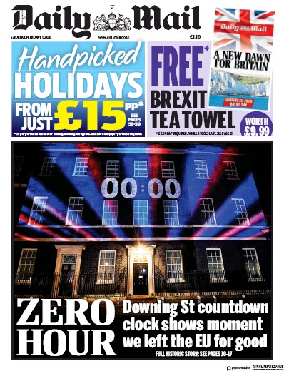 Daily Mail Newspaper Front Page (UK) for 1 February 2020
