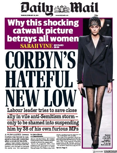 Daily Mail Newspaper Front Page (UK) for 1 March 2019