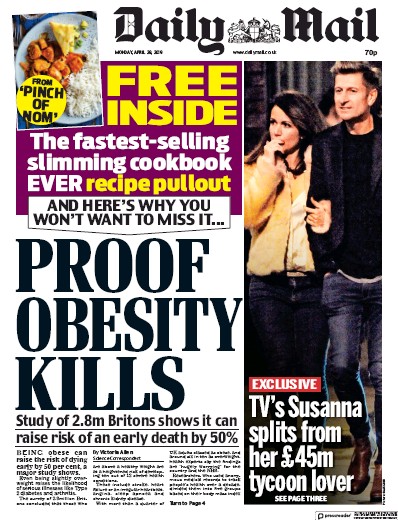 Daily Mail Newspaper Front Page (UK) for 1 May 2019