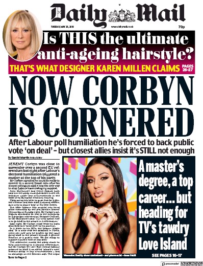 Daily Mail Newspaper Front Page (UK) for 1 June 2019