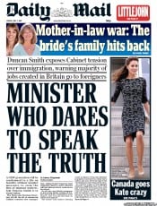 Daily Mail Newspaper Front Page (UK) for 1 July 2011