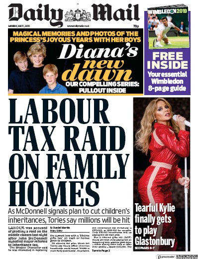Daily Mail Newspaper Front Page (UK) for 1 July 2019