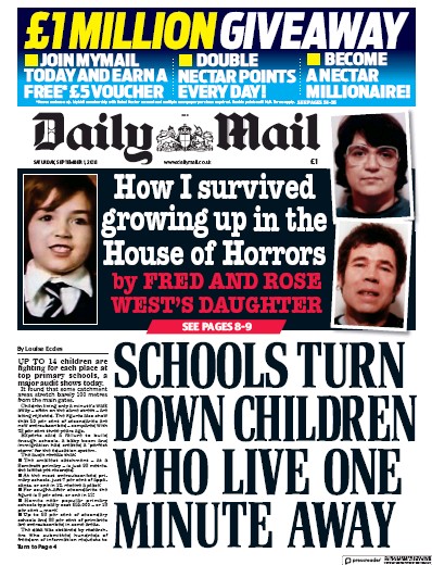 Daily Mail Newspaper Front Page (UK) for 1 September 2018
