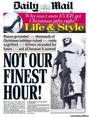 Daily Mail Newspaper Front Page (UK) for 20 December 2010