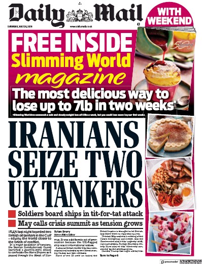 Daily Mail Newspaper Front Page (UK) for 20 July 2019
